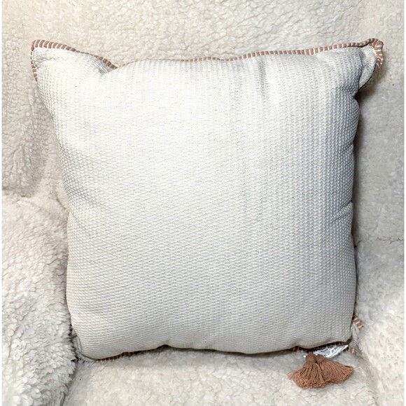 Oversized Square Cotton Linen Tassel Throw Pillow Orange Cream - Threshold NEW - Picture 2 of 3